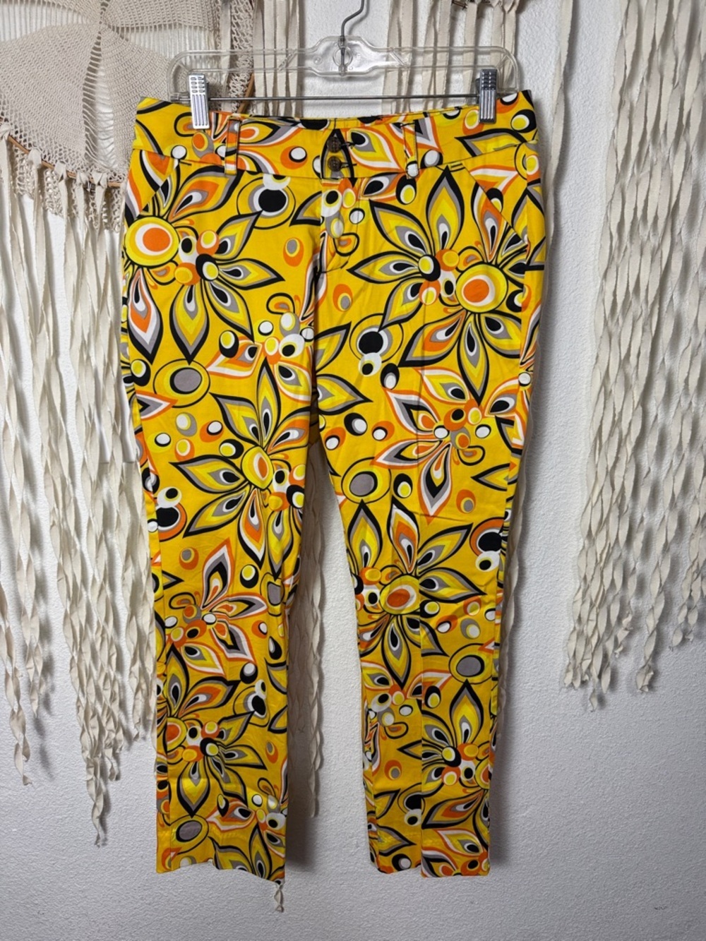 Loudmouth Bright Yellow Print Gold Pant Size Ladies US4